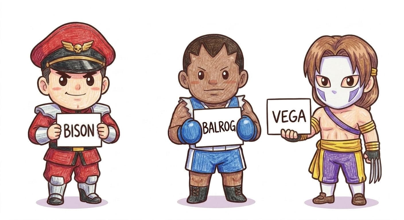 Illustration with Western names on the signs: Bison, Balrog, and Vega.